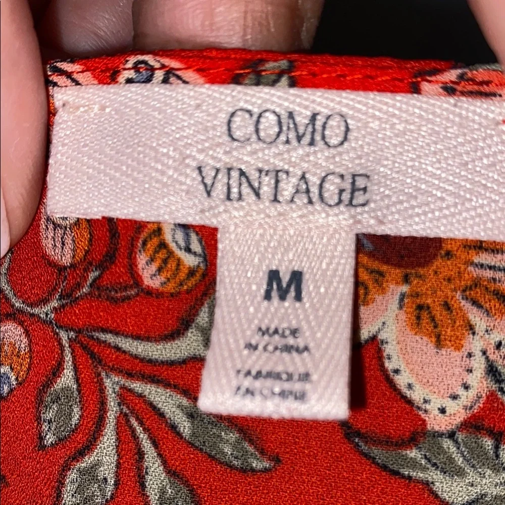 Como Vintage Red Flutter Sleeve Blouse with Tie Front